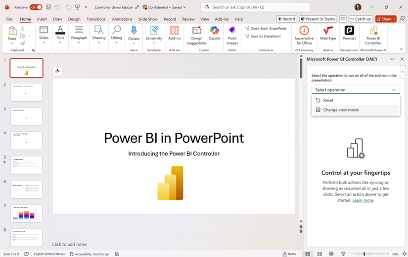 Contrôleur Power BI dans PowerPoint