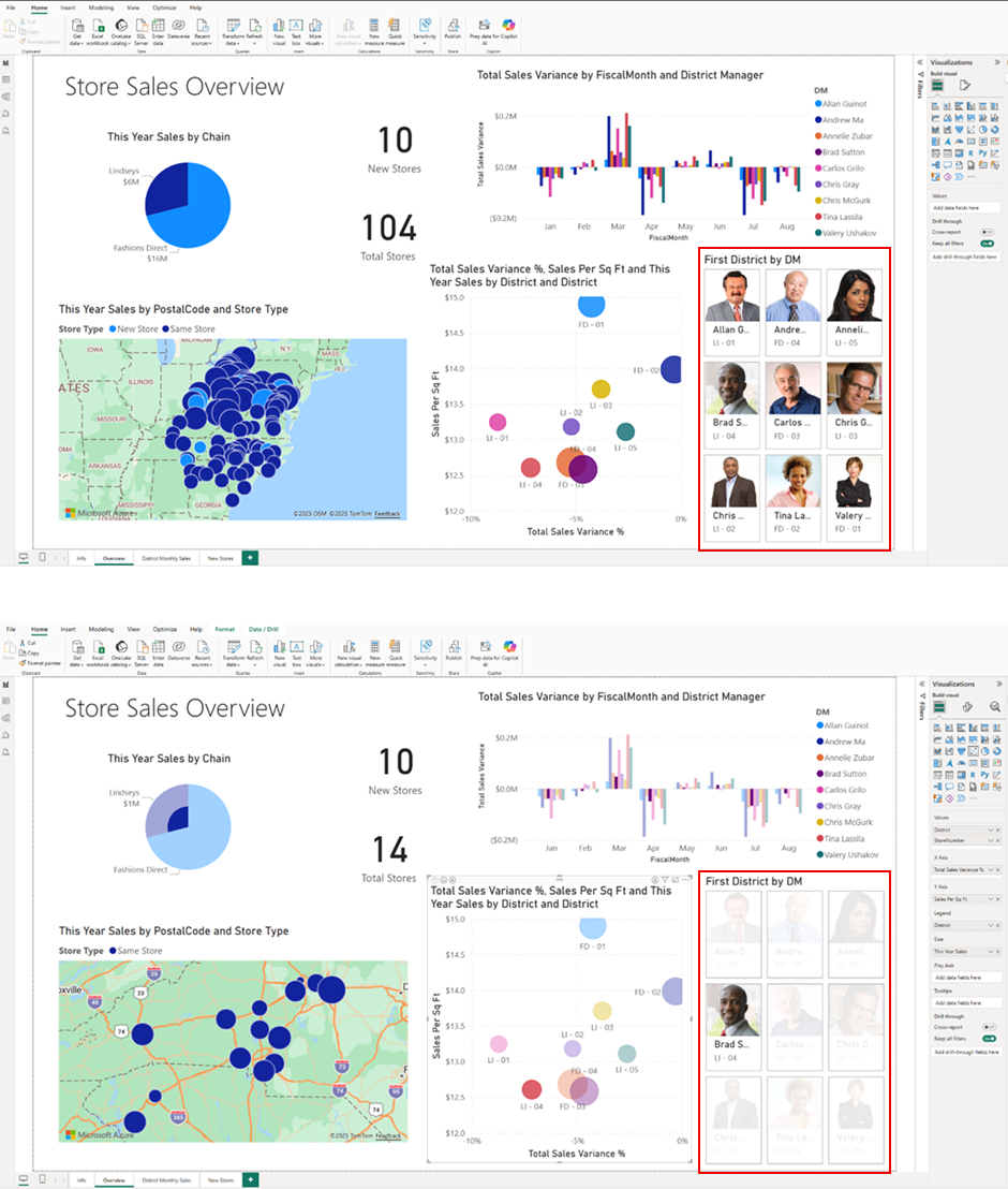 Exemple de slicer en boutons dans Power BI