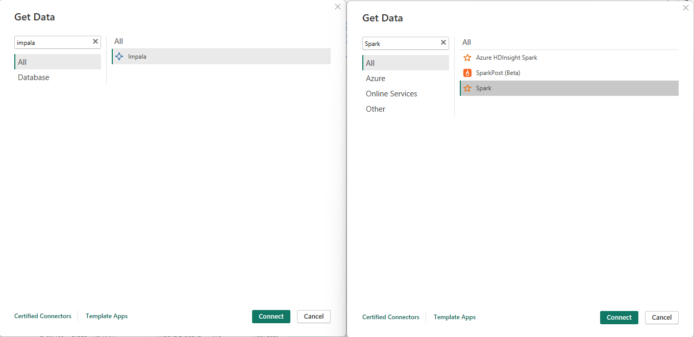 Connecteurs Spark et Impala 2.0 dans Power BI