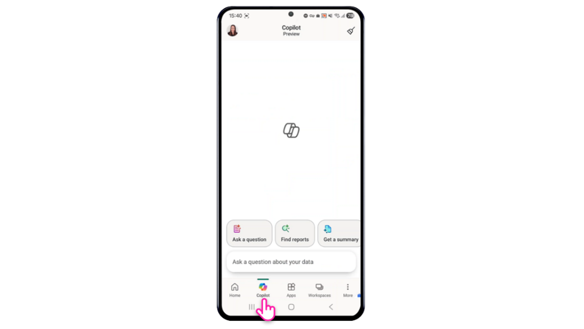 Interface Copilot autonome dans l'application mobile Power BI